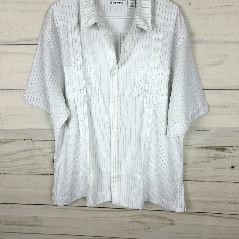 Cubavera Light Gray Striped Casual Button Down Shirt